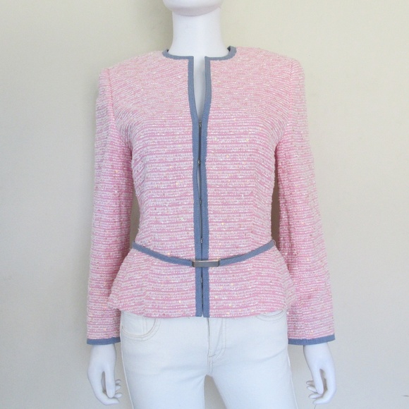 Escada Jackets & Blazers - Escada | Pink White Eyelash Tweed Blazer Jacket 8